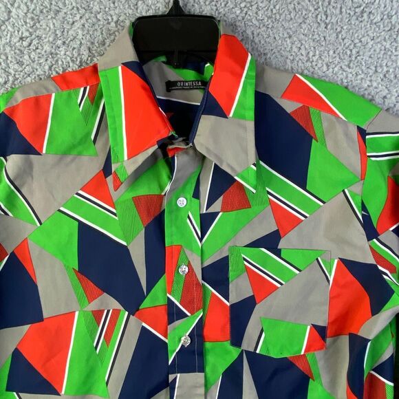 Media Quintessa Mens Shirt 100% Polyester Long Sleeve Size Large Vintage - Picture 3 of 10